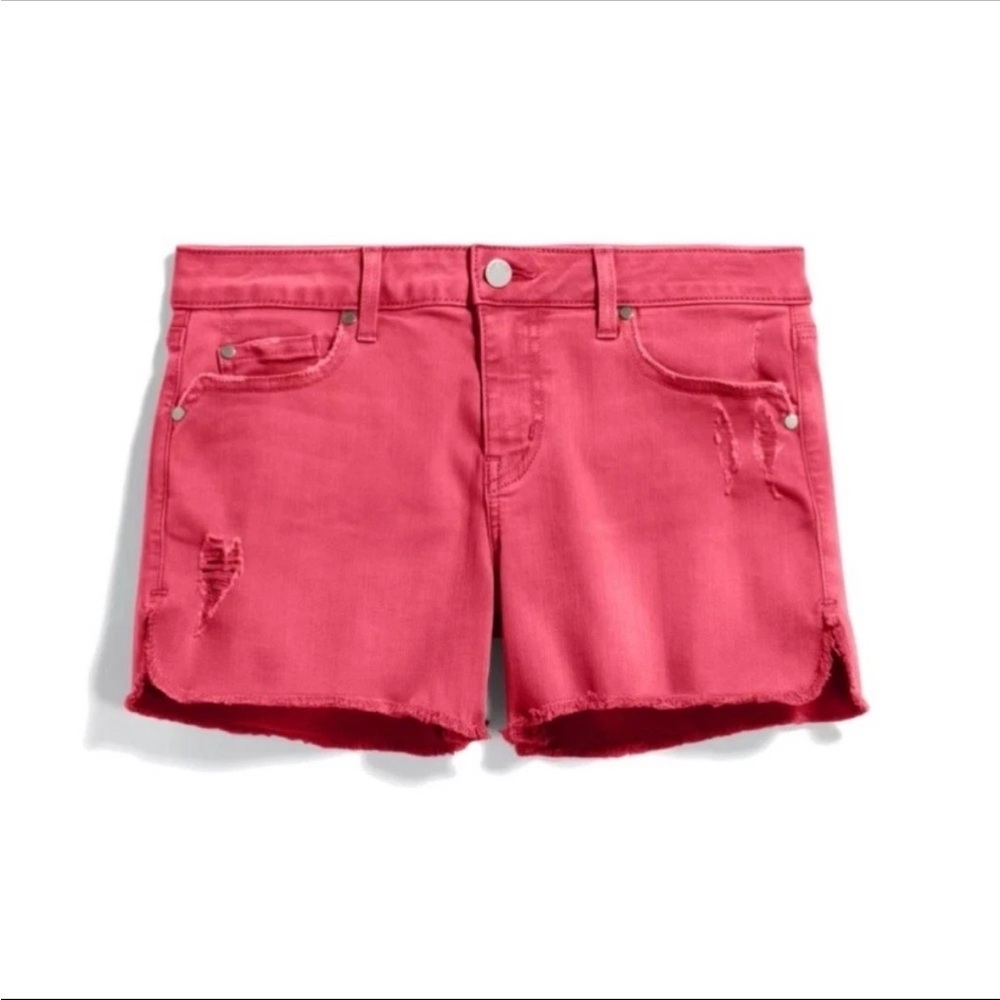 EUC Level 99 Adelynn Side Slit “Tulip Red” Denim Cutoff Shorts